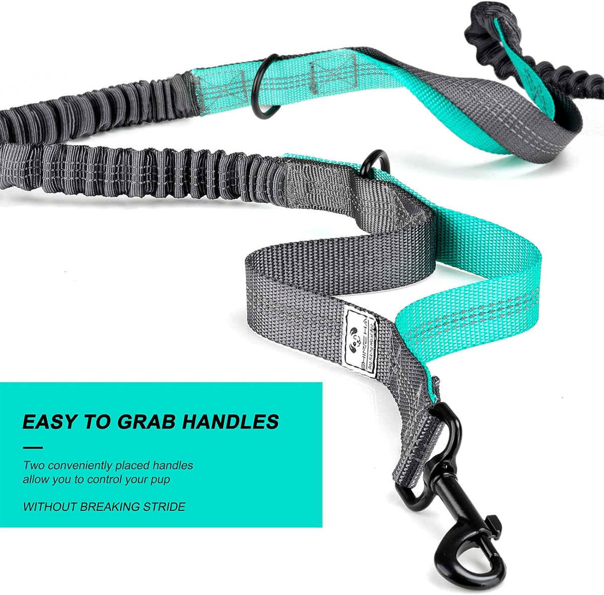Retractable Hands Free Dog Leash with Dual Bungees for 2 Dogs, Adjustable Waist Belt Fanny Pack, Reflective Stitching