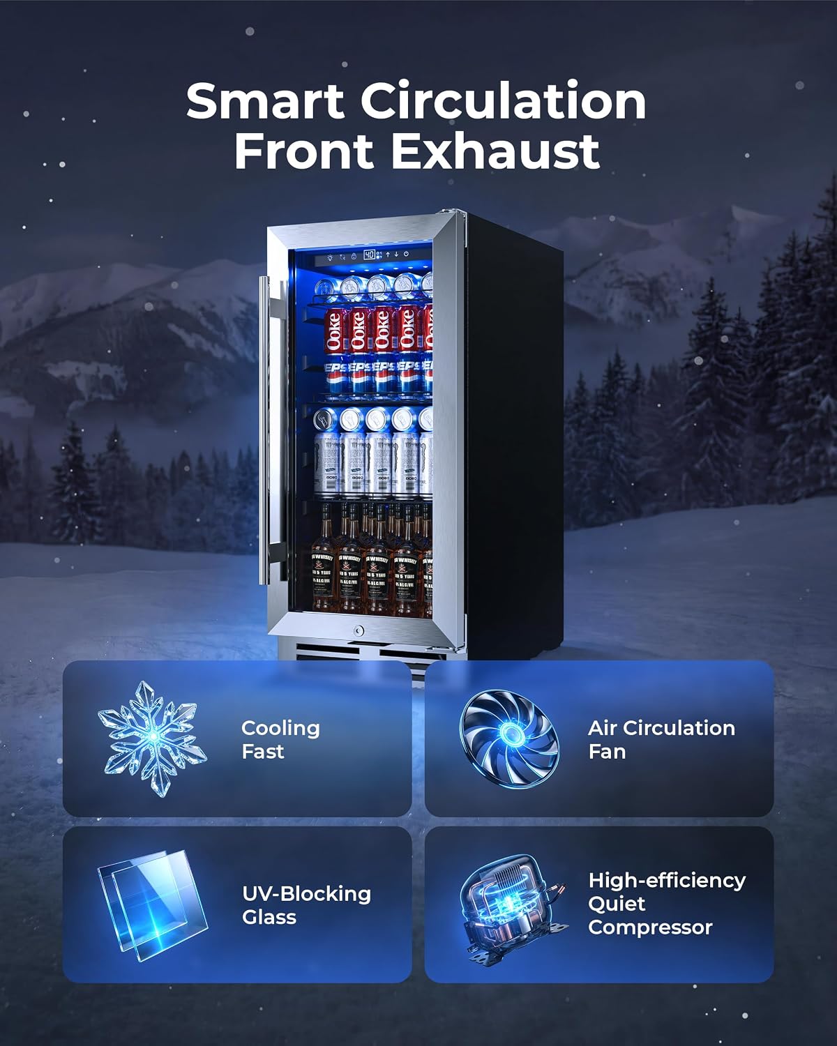 Built in Beverage Refrigerator, 15 Inch Under Counter Drink Fridge,127 Can