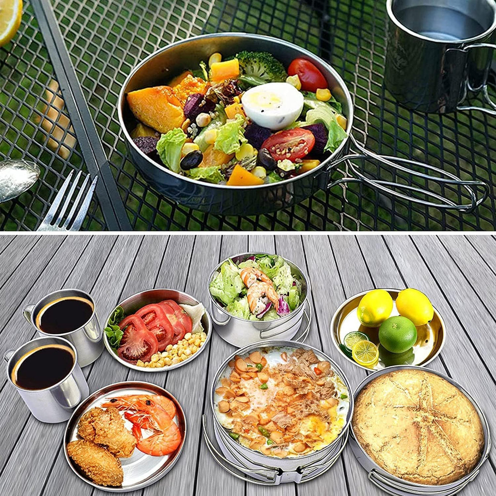 Backpacking Camping Cookware Mini Picnic Camping Cooking Mess Kit with Pot and Pan Set for Hiking