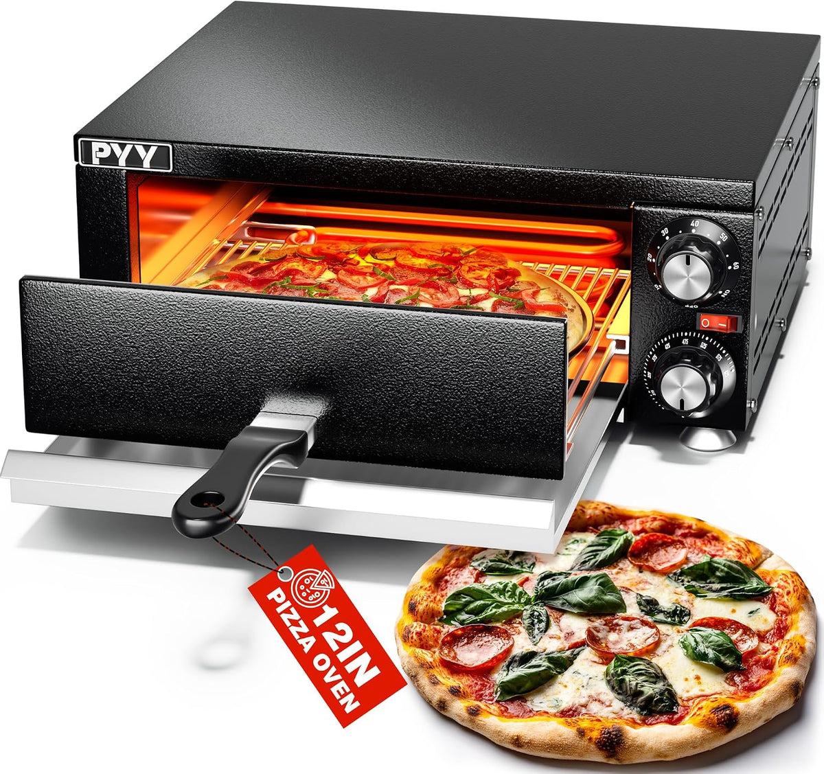Electric Pizza Oven Indoor Countertop Pizza Oven Commercial Pizza Maker Machine for Home with Timer Stainless Steel