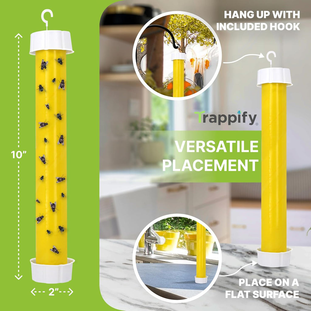 Hanging Fly Trap & Fruit Fly Traps for Indoors, Yellow, 2 Pack | Recycled Paper Stick with Ultra-Tacky Adhesive and