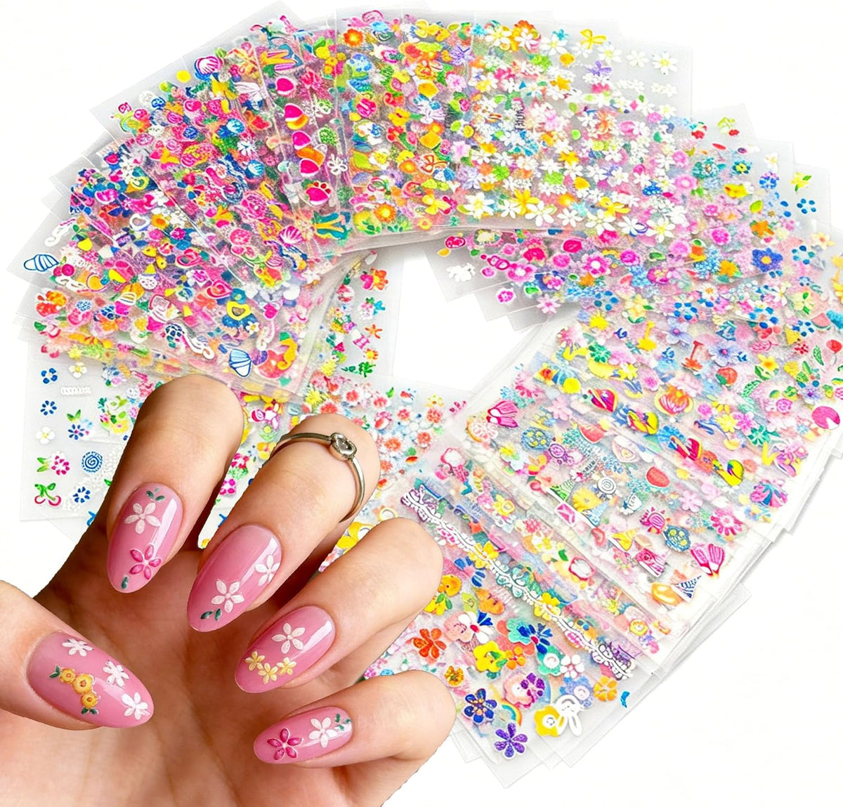 90 Sheets Flower Nail Stickers, 4500+Pcs 3D Daisy Floral Decals