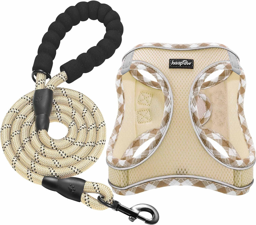 Dog Harness with Leash Set, No Pull Adjustable Reflective Step-in Puppy Harness with Thickened Padded Vest for