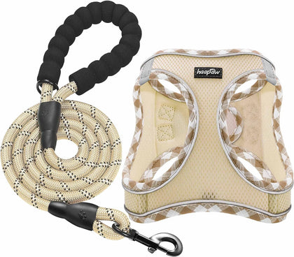 Dog Harness with Leash Set, No Pull Adjustable Reflective Step-in Puppy Harness with Thickened Padded Vest for