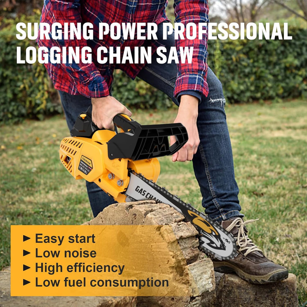 25CC Gas Chainsaw 2-Stroke Gasoline Top Handle Chainsaws 12-Inch Handheld Cordless Chain Saw with Kit for Cutting