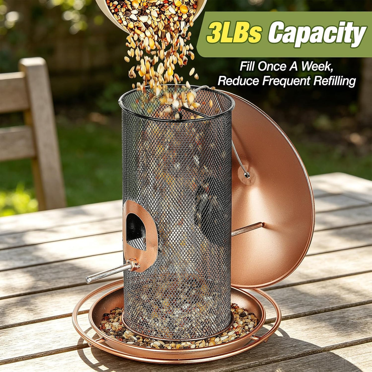 Hanging Bird Feeder Outdoor Metal Mesh Tube 360° Feeding 2 Extra Perches