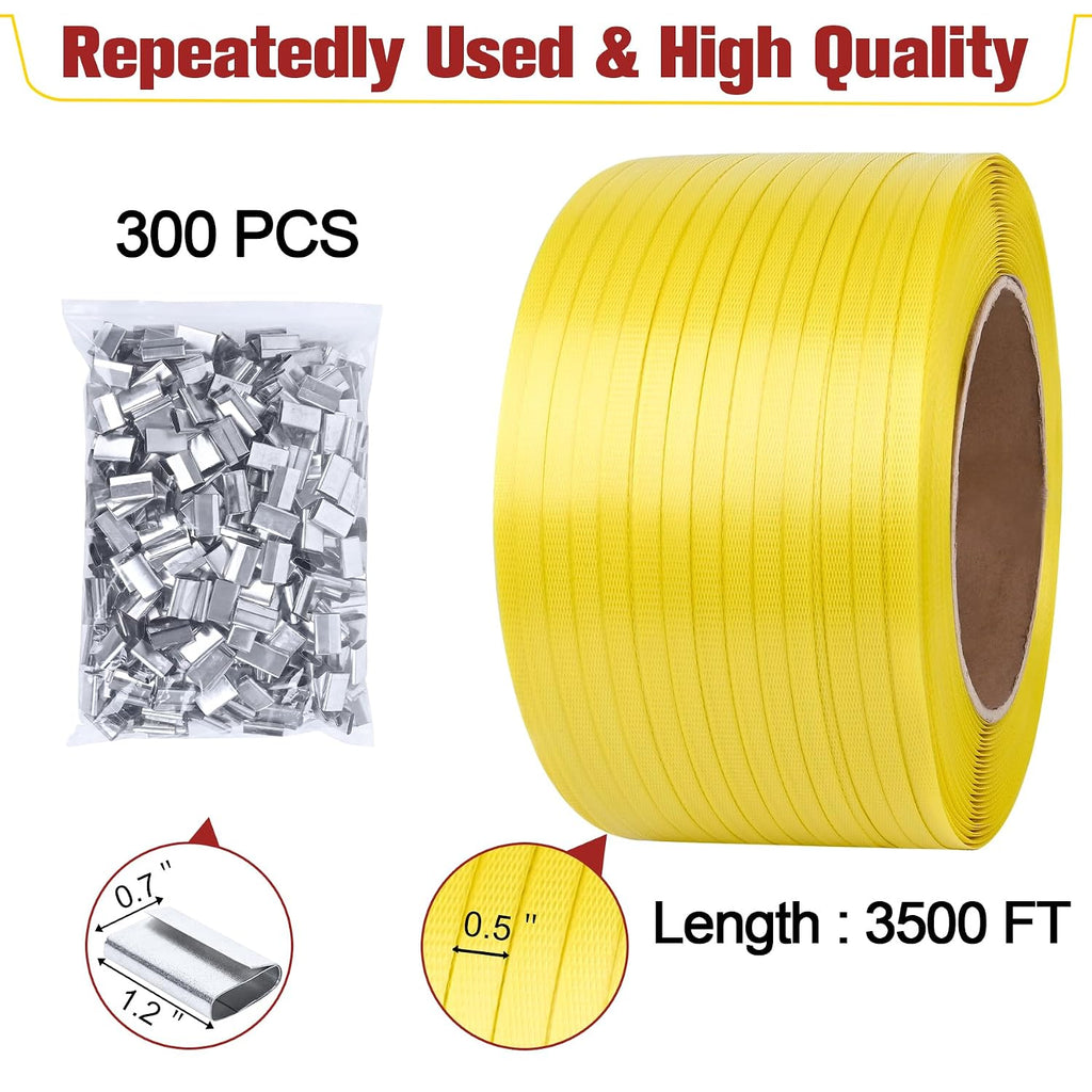 Heavy Duty Banding Strapping Kit with Tensioner Tool, 1/2"x 3500FT Polypropylene Plastic Packaging Strapping, 300