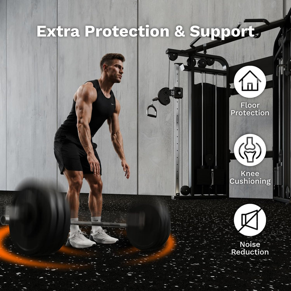 1'' Ultra-Thick 48 Sq Ft Rubber Top Gym Flooring for Home Gym, 12 Tiles High Density EVA Foam Exercise Mats