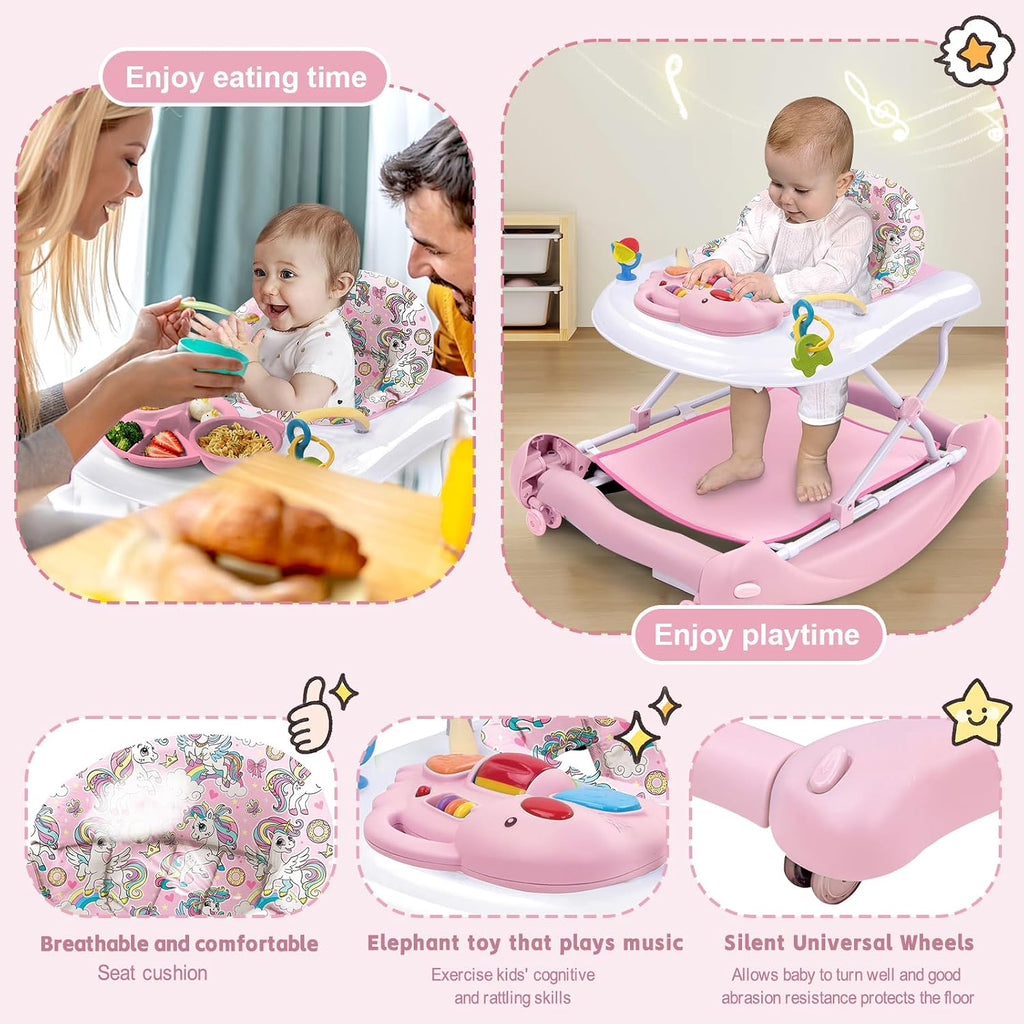 5 in 1 Foldable Baby Walker, Activity Baby Walker-Baby Bouncer, Rocker, Activity Center,Seat and Push