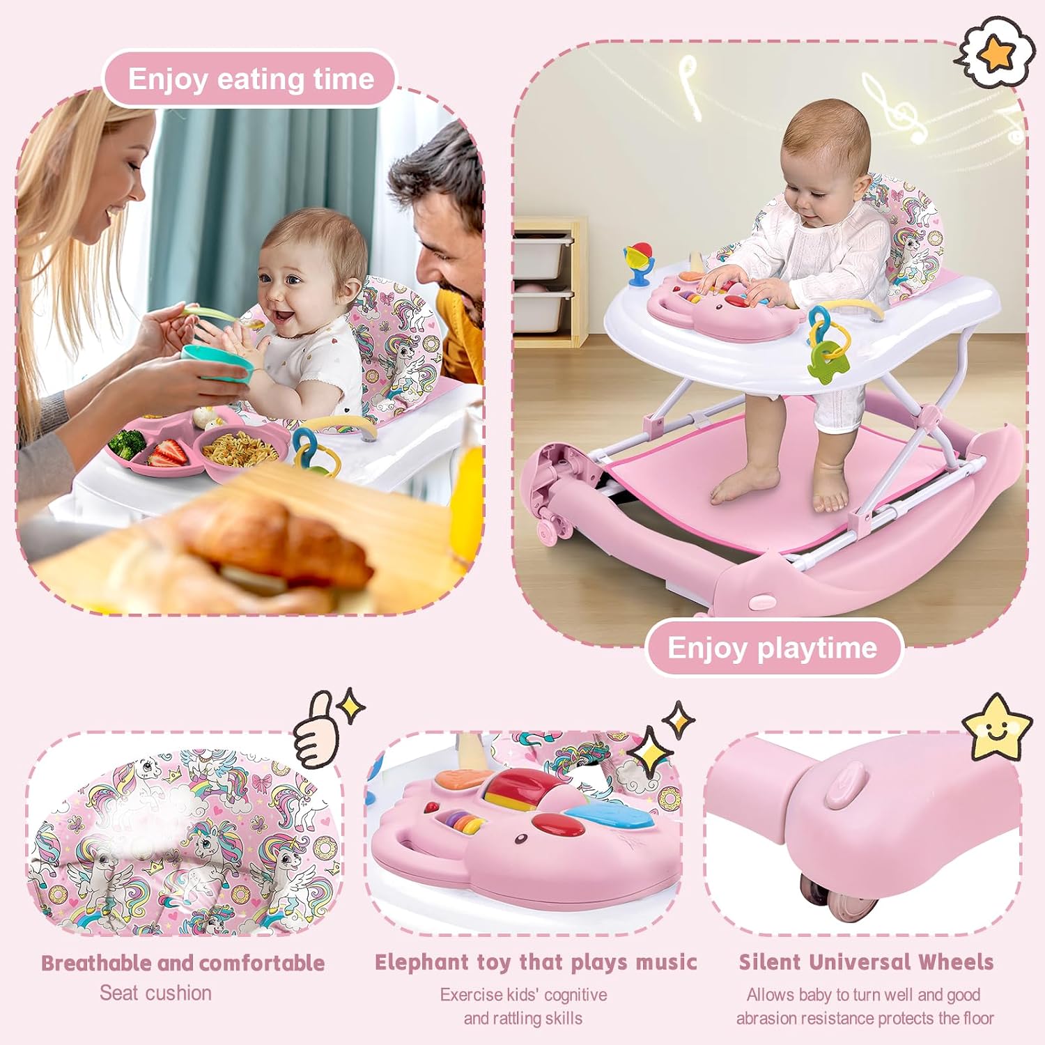 5 in 1 Foldable Baby Walker, Activity Baby Walker-Baby Bouncer, Rocker, Activity Center,Seat and Push