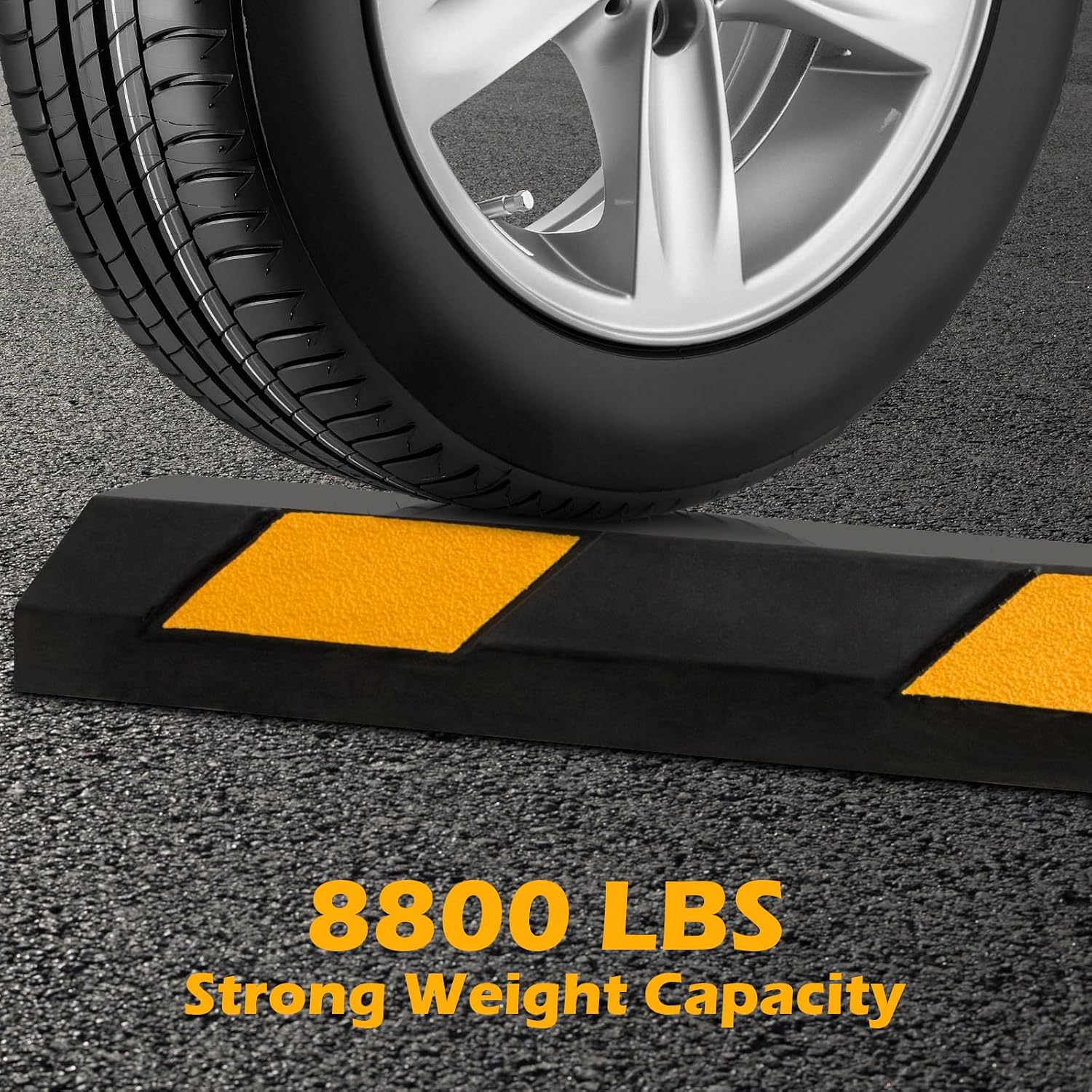 72" Rubber Parking Curb with Yellow Reflective Stripes, 2 Packs | 8800 LBS Weight Capacity Parking Block, Tire Stops