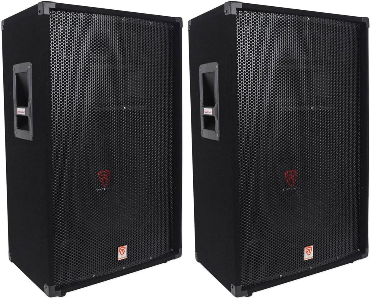 RSG15 15" 3-Way 8-Ohm Passive DJ PA Speaker, 2-Pack | 1500W Peak/750W RMS, SpeakON and 1/4" Inputs, Piezo Compression