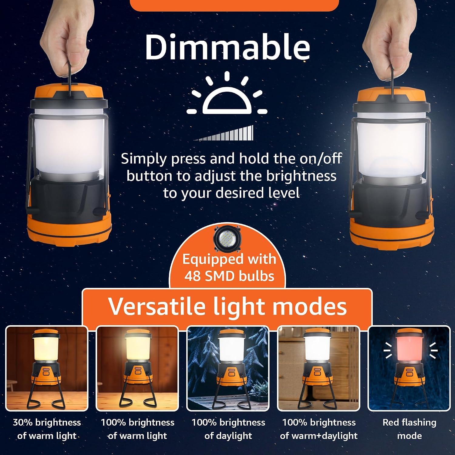 Rechargeable LED Camping Lantern - Power Outages, Hurricanes, Emergency, Hiking, Outdoor - Bright Battery Powered