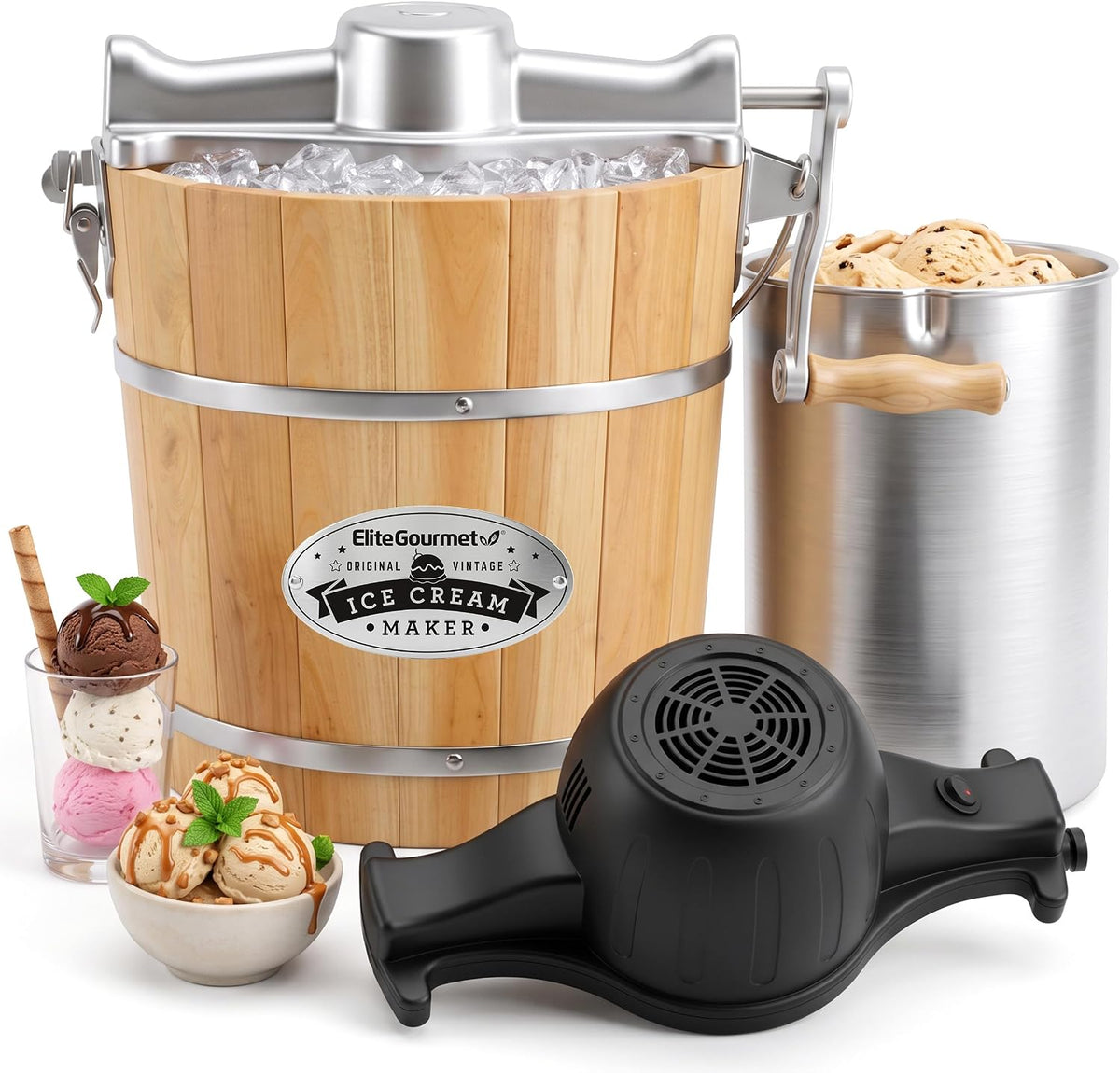 EIM402 4Qt Old Fashioned Wood Bucket Ice Cream Maker