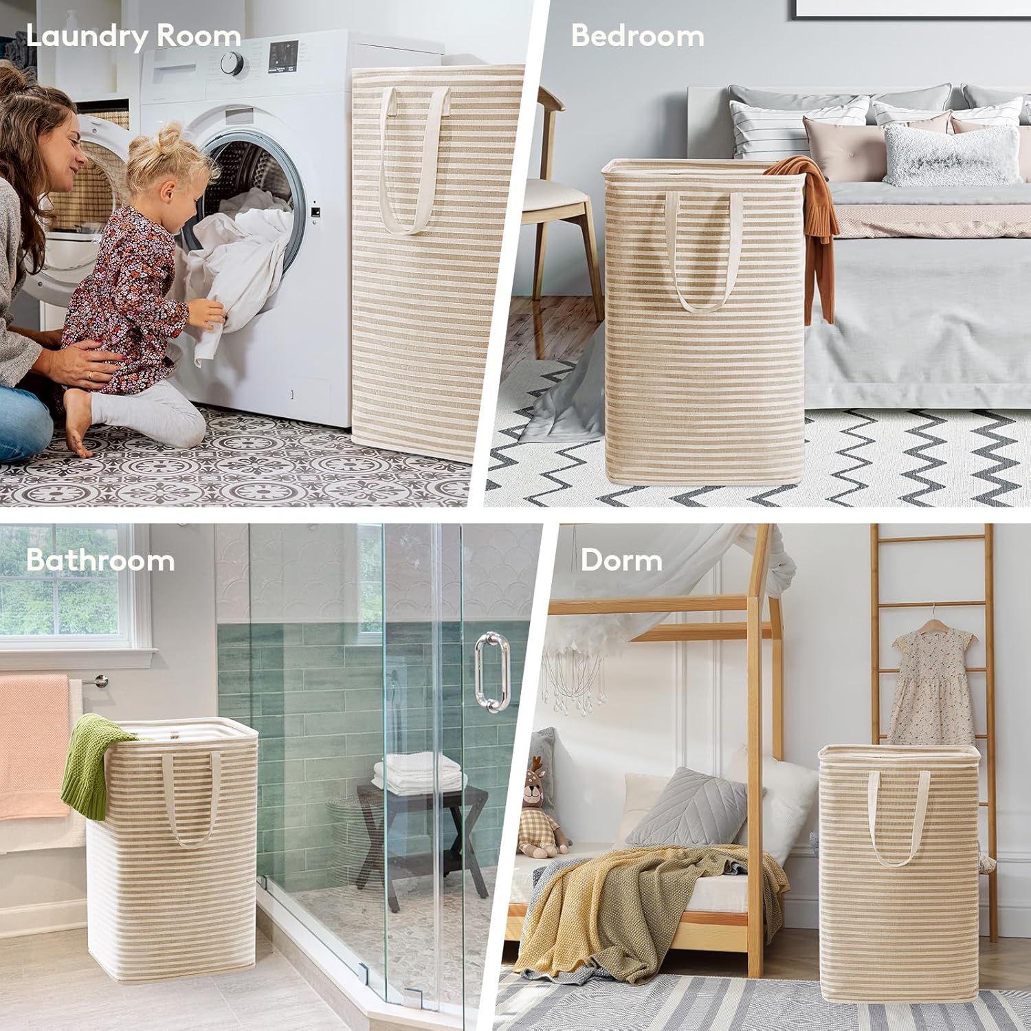 2 Pack Laundry Basket 80L Each, Collapsible Clothes Hamper with Reinforced Handles, Freestanding Waterproof Design