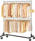 Double Rod Z Rack, Rolling Clothes Racks with Z-Base, Adjustable Clothing Rack, Standing Clothes Rack, Metal Clothing