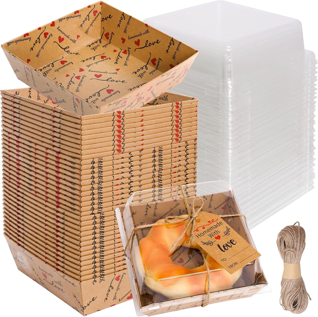 Charcuterie Boxes with Clear Lids Kraft Food Containers 50 Pcs
