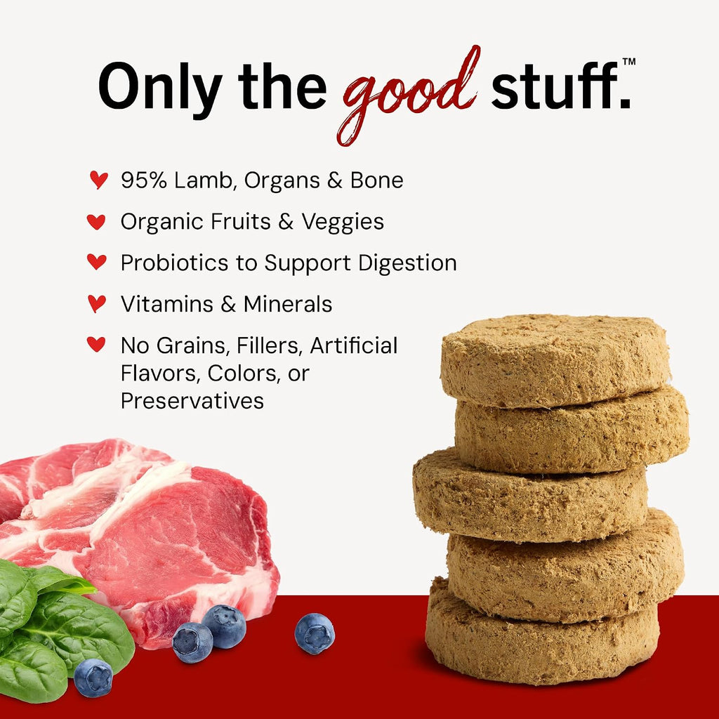 Freeze-Dried Raw Dinner Patties - Dandy Lamb Recipe - High Protein Grain-Free Puppy & Dog Food - Perfect For Picky