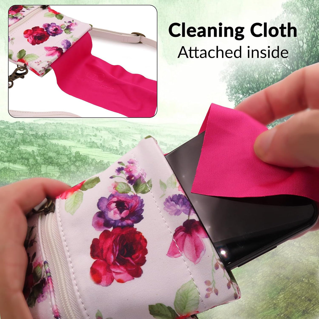 Soft Crossbody Sunglasses Case, Large to XL Squeeze Top Glasses Pouch, Women Eyeglass Holder Sleeve Travel Bag