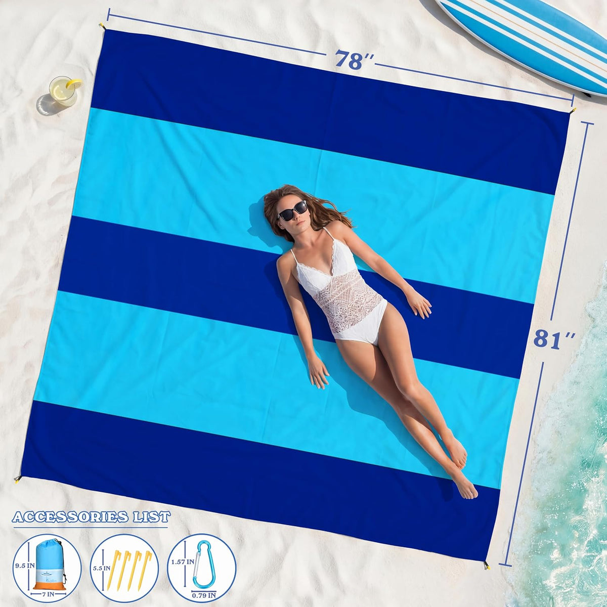 Beach Blanket Waterproof Sandproof 78''X81''/10'X9' Oversized Big Blanket | Sand Free Large Blanket for