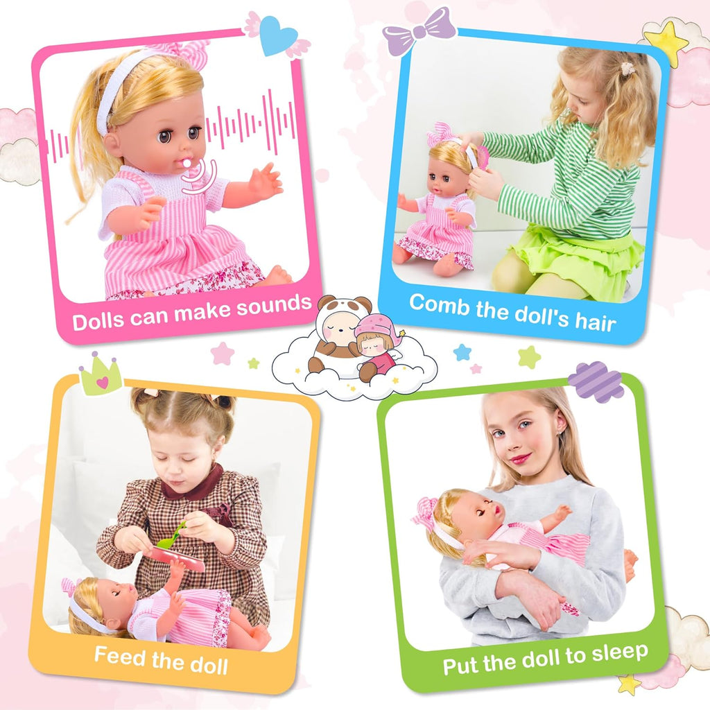 Baby Care Doll Toys Set, 36PCS Dolls Playset, Hair Salon Pretend Play Toddler Doll Toys Incl 14'' Baby Dolls Toy