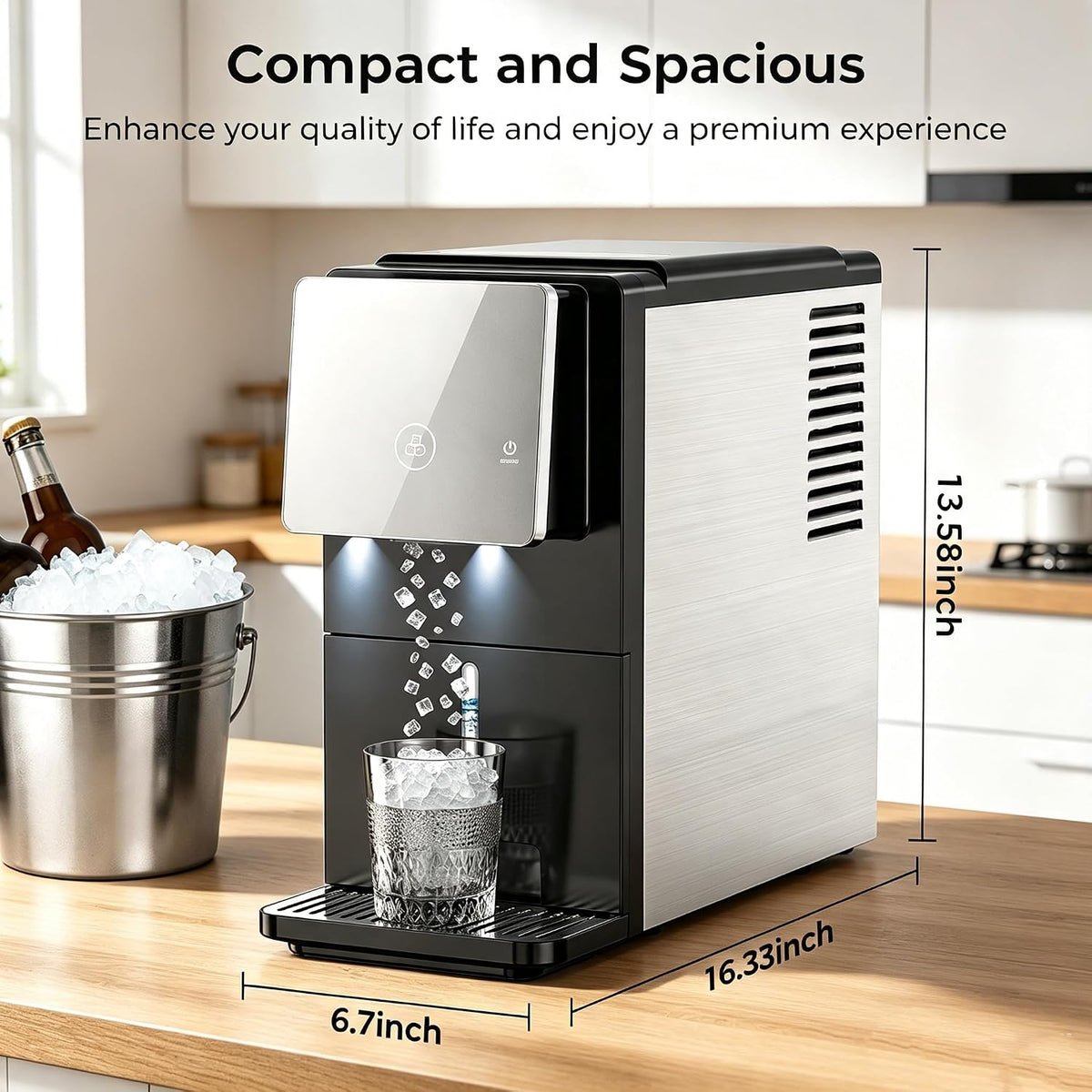 Nugget Countertop Ice Maker, Automatic Ice Dispenser, 33 lbs/Day Chewable Pellet Ice Machine with Self-Cleaning &