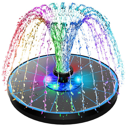 3.5W Upgraded Glass Panel Solar Fountain with RGB Night Show, Anti-Drift Fixer & 7 Nozzles, Strong Floating Bird Bath