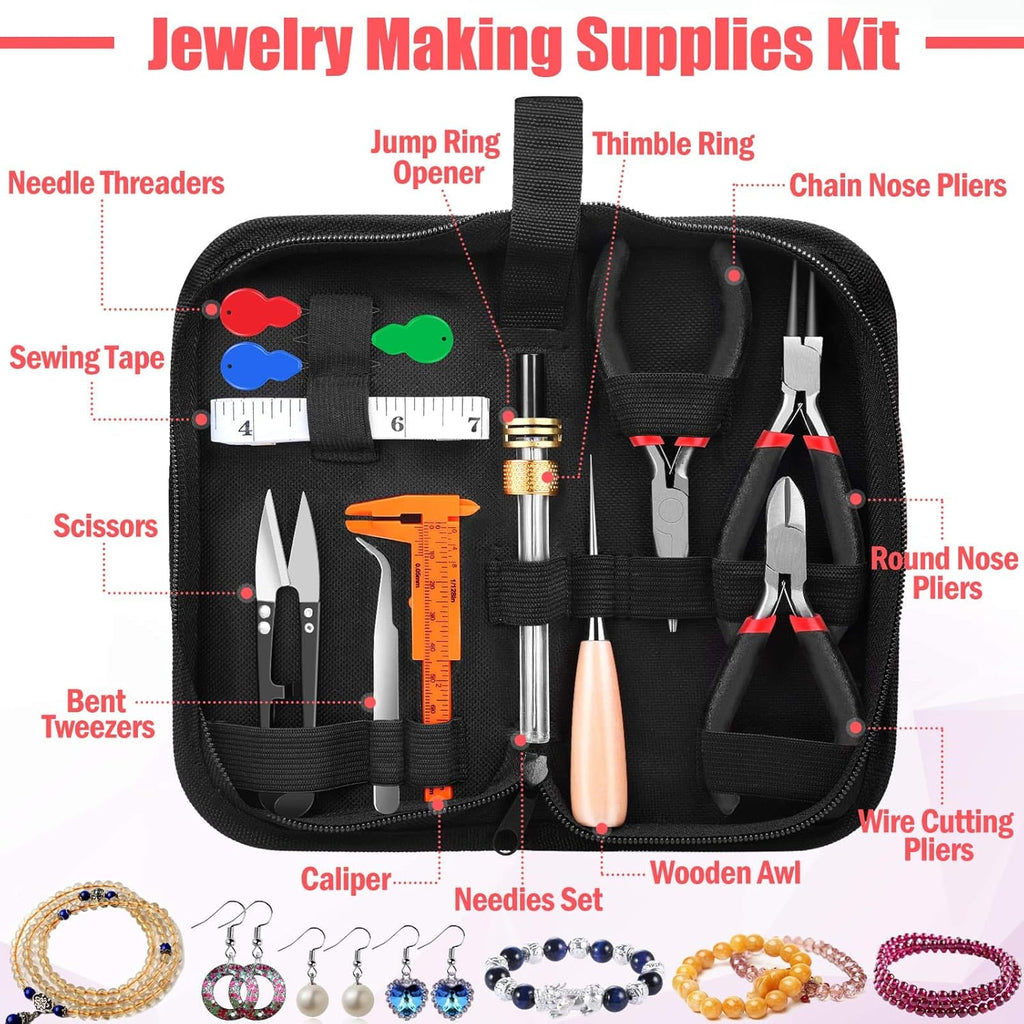 Wire Wrapping for Jewelry Making, Repair and Beading Supplies Kit with Craft Ring Wire, Tools, Pliers and Jewelry