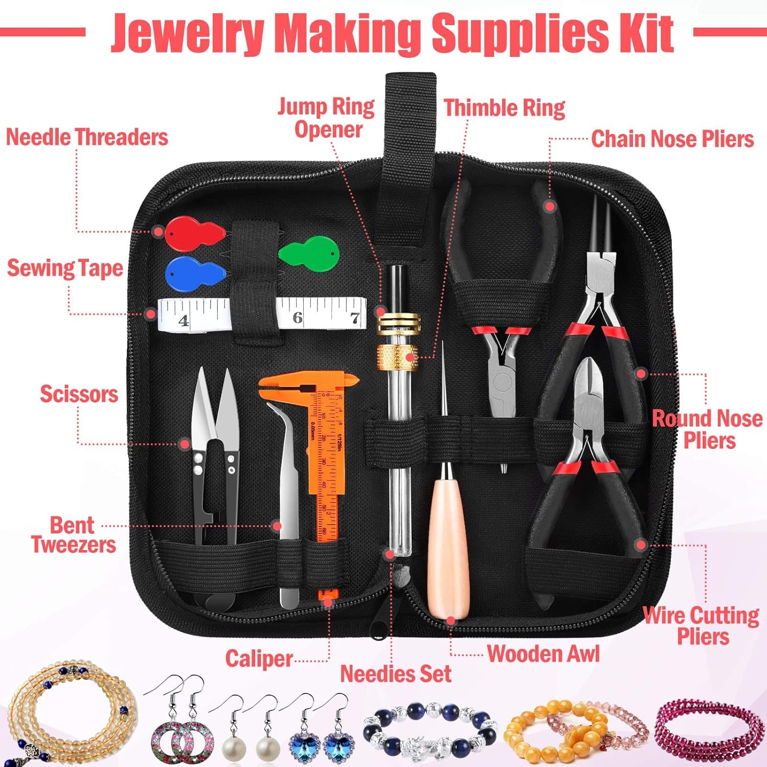 Wire Wrapping for Jewelry Making, Repair and Beading Supplies Kit with Craft Ring Wire, Tools, Pliers and Jewelry