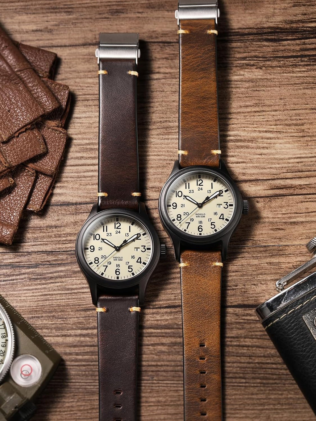leather Watch Band Retro Oil Wax Leather,18mm 19mm 20mm 21mm 22mm Quick Release Foldover Clasp Watch Straps for Men