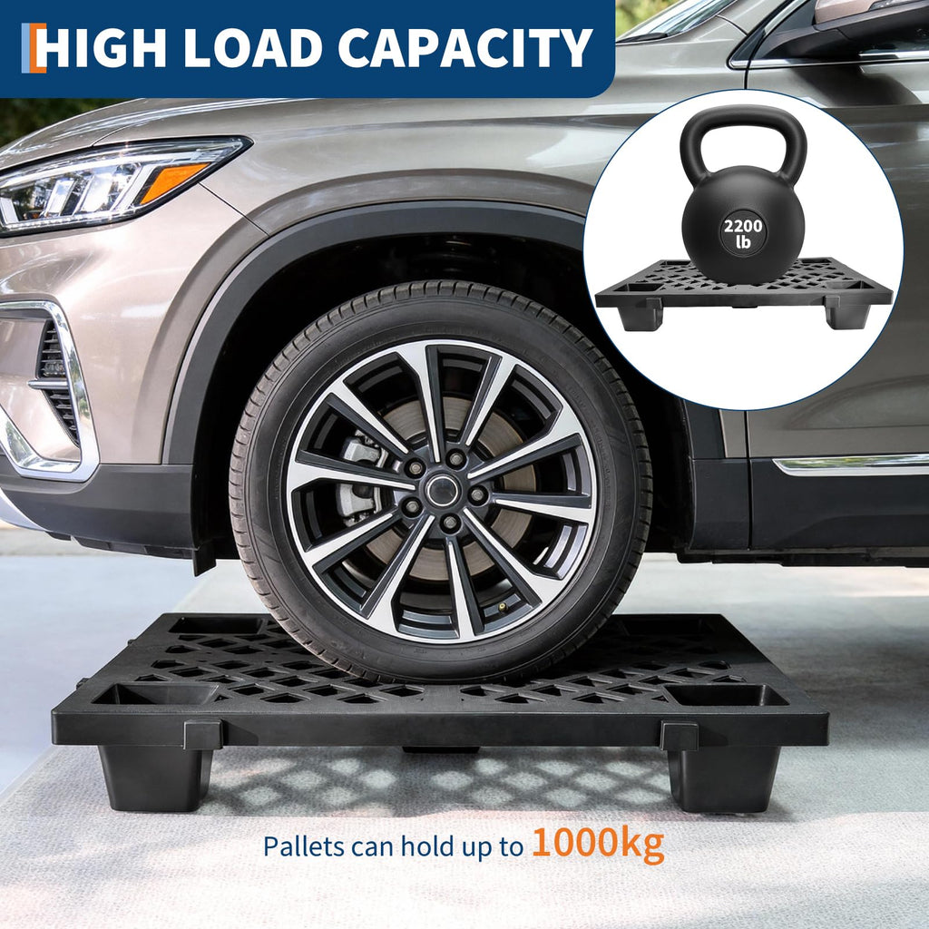 4 Pack Plastic Pallets Heavy-Duty HDPE Nestable Vent Raised Floor