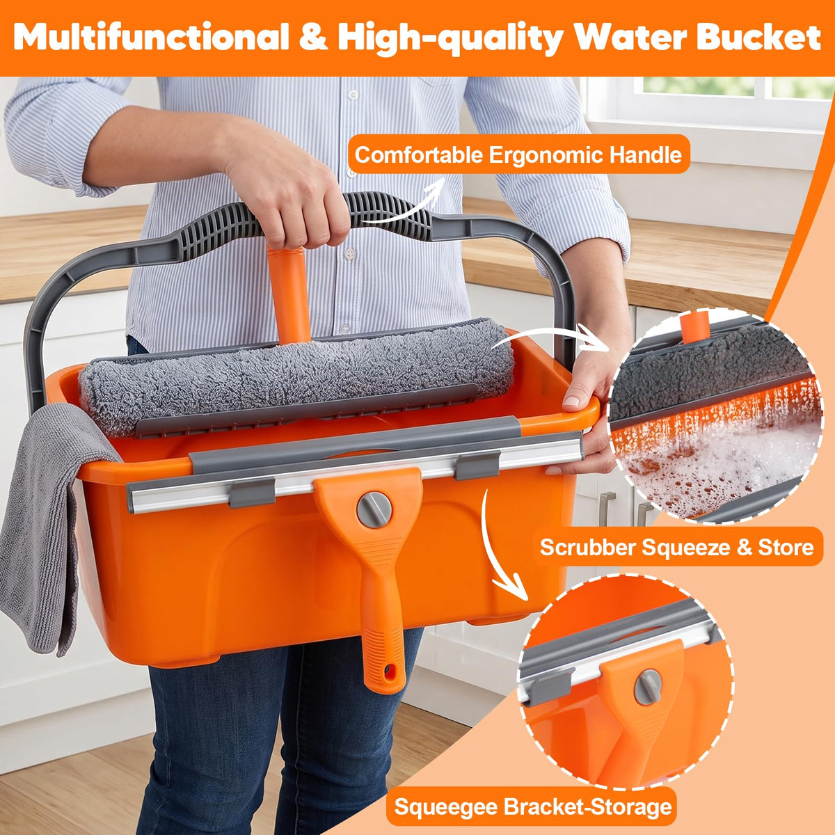 Window Cleaning Kit with 3 Gallon Bucket, 76" Long Squeegee
