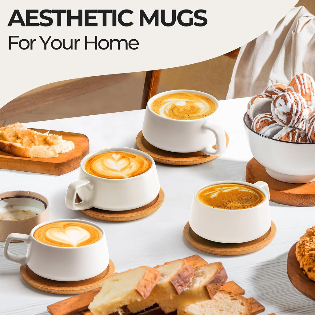 Cappuccino Cup Set of 4, Ceramic (9.5oz) - Luxe (Cream White)