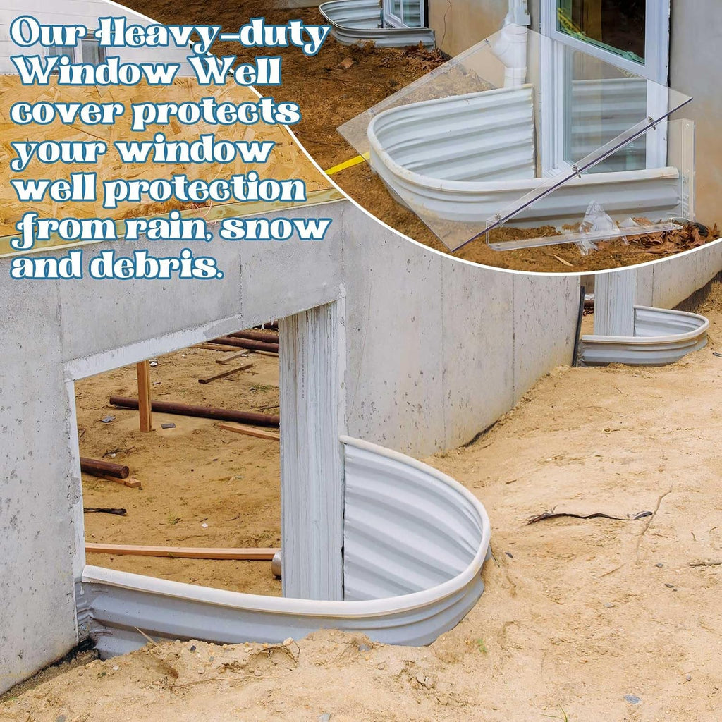 46"L X 20"W X 12"H Atrium Basement Window Well Cover Outside Protection Clear Polycarbonate Egress Window Well Covers