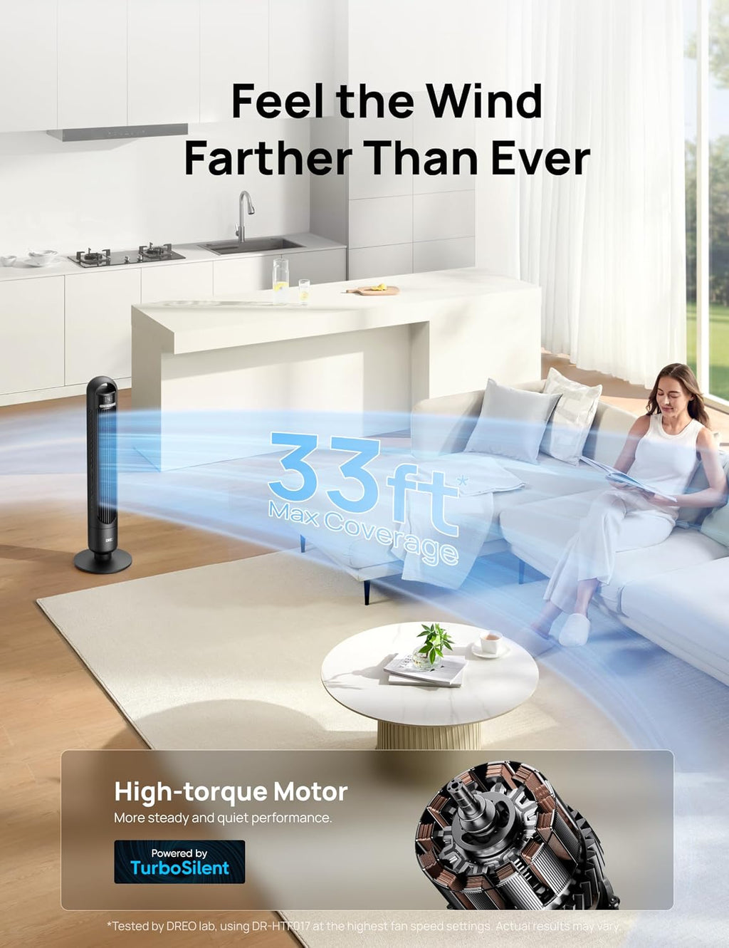 Tower Fan for Bedroom, 26ft/s Velocity, 90° Oscillating, 8H Timer | 4 Speeds, 3 Modes, 28dB Quiet Standing Fan, Floor