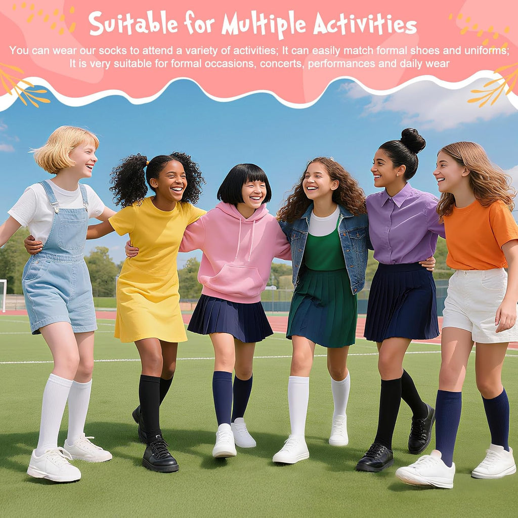 4 Pairs Calf Knee High Sock for Girl Kid Boy, Cotton School Uniform Unisex Solid Seamless Sock for Dress