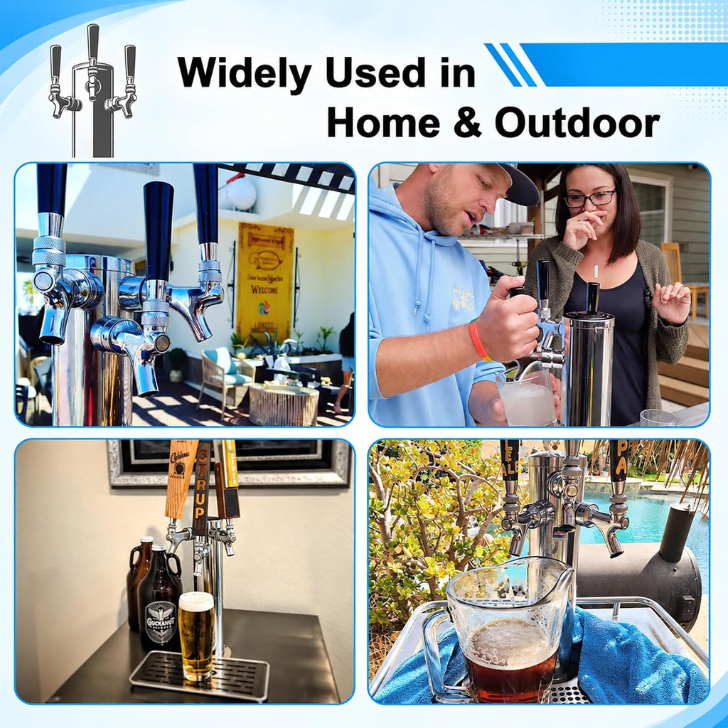 Kegerator Tower Standard 3 Tap Beer Tower with Self-Closing Beer Faucet