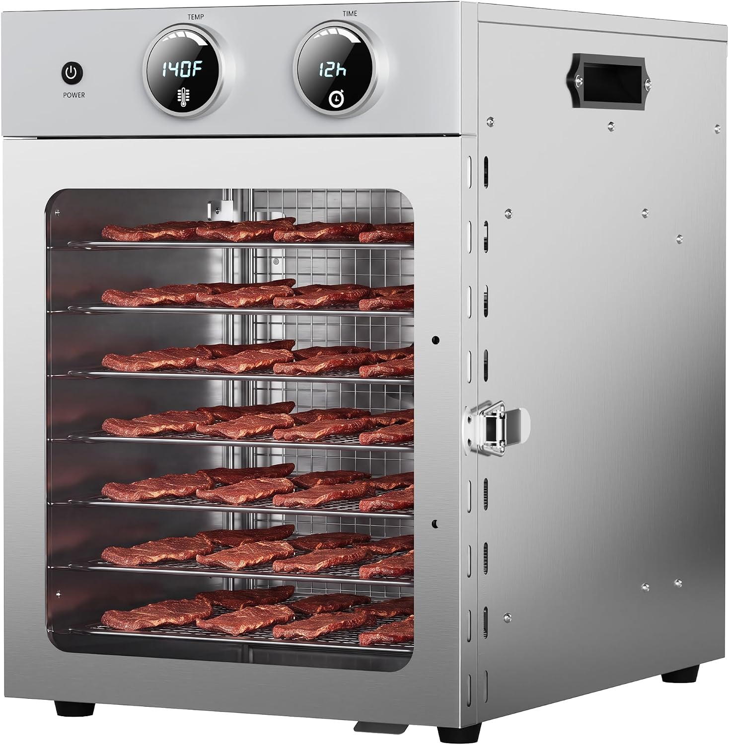 Food Dehydrator Machine | 8 Stainless Steel Trays | 500W Fast Even Drying | 86–194°F Precise Temp Control, 24H Timer
