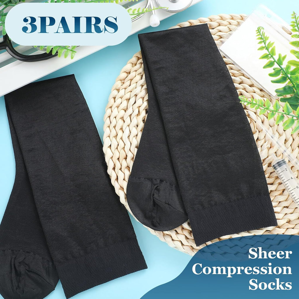 3 Pairs Sheer Compression Socks 20-30 Mmhg Knee High Compression Stockings Support Hose for Women