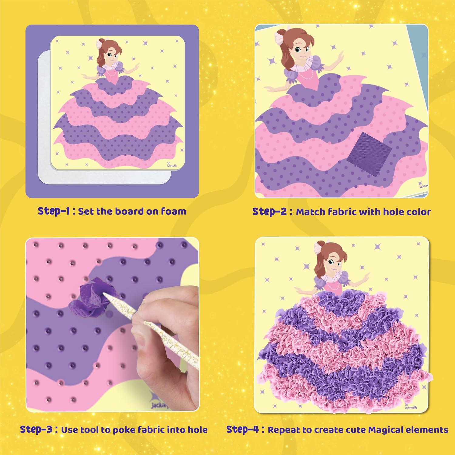 Poke Art Magical Flower Pressing Craft Kit for Girls, Ages 4-8 | 1500 fabric pieces, 6 thick boards, arts and crafts