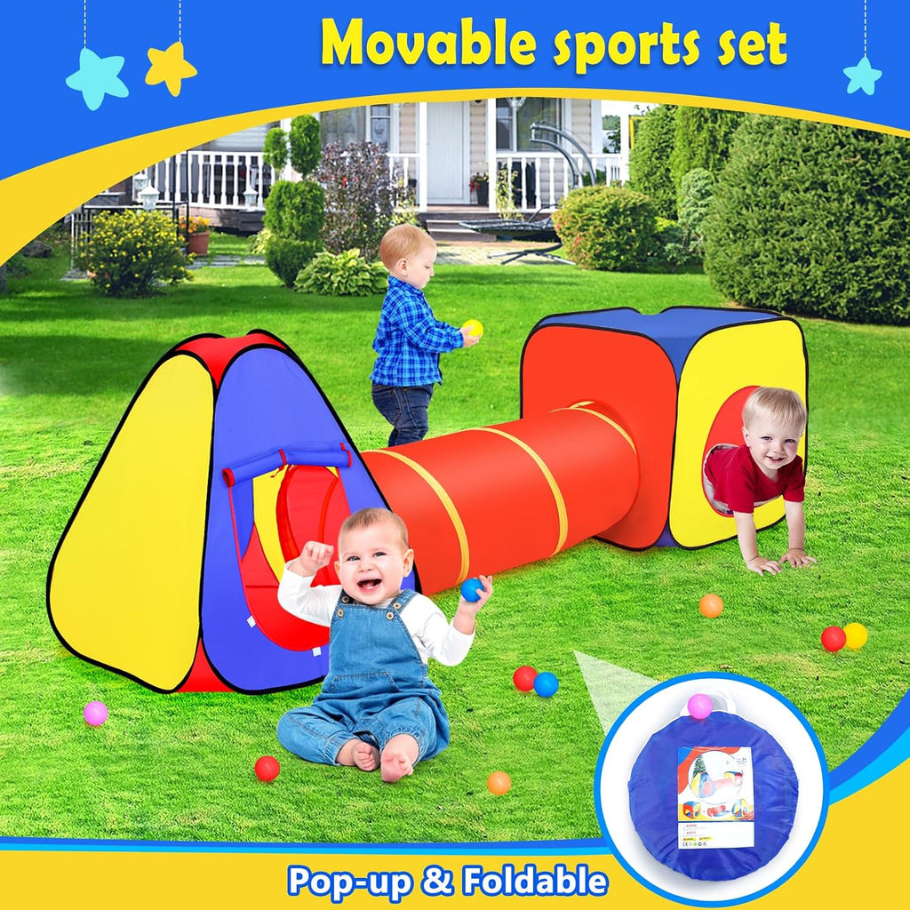 Kids Play Tent with Ball Pit and Crawl Tunnel Toddlers Playhouse Gift Toy | 3 in 1 Colorful Pop Up Play Fort