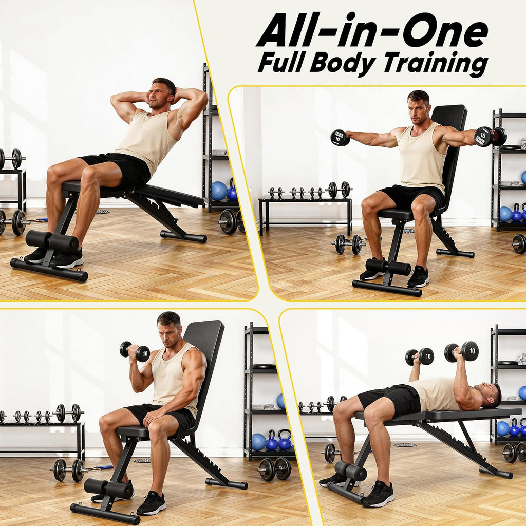 Adjustable Weight Bench for Home Gym, 600LBS Capacity Foldable Workout Bench with 7 Backrest Positions for Full Body