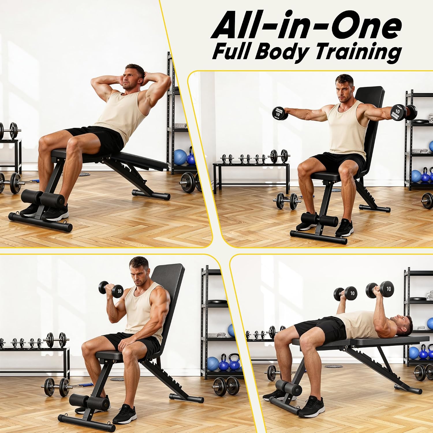 Adjustable Weight Bench for Home Gym, 600LBS Capacity Foldable Workout Bench with 7 Backrest Positions for Full Body