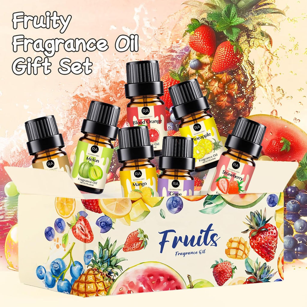 Fruity Fragrance Oil for Candle & Soap Making, 10 Fruit Scents in 5ML Bottles, Coconut, Strawberry, Watermelon