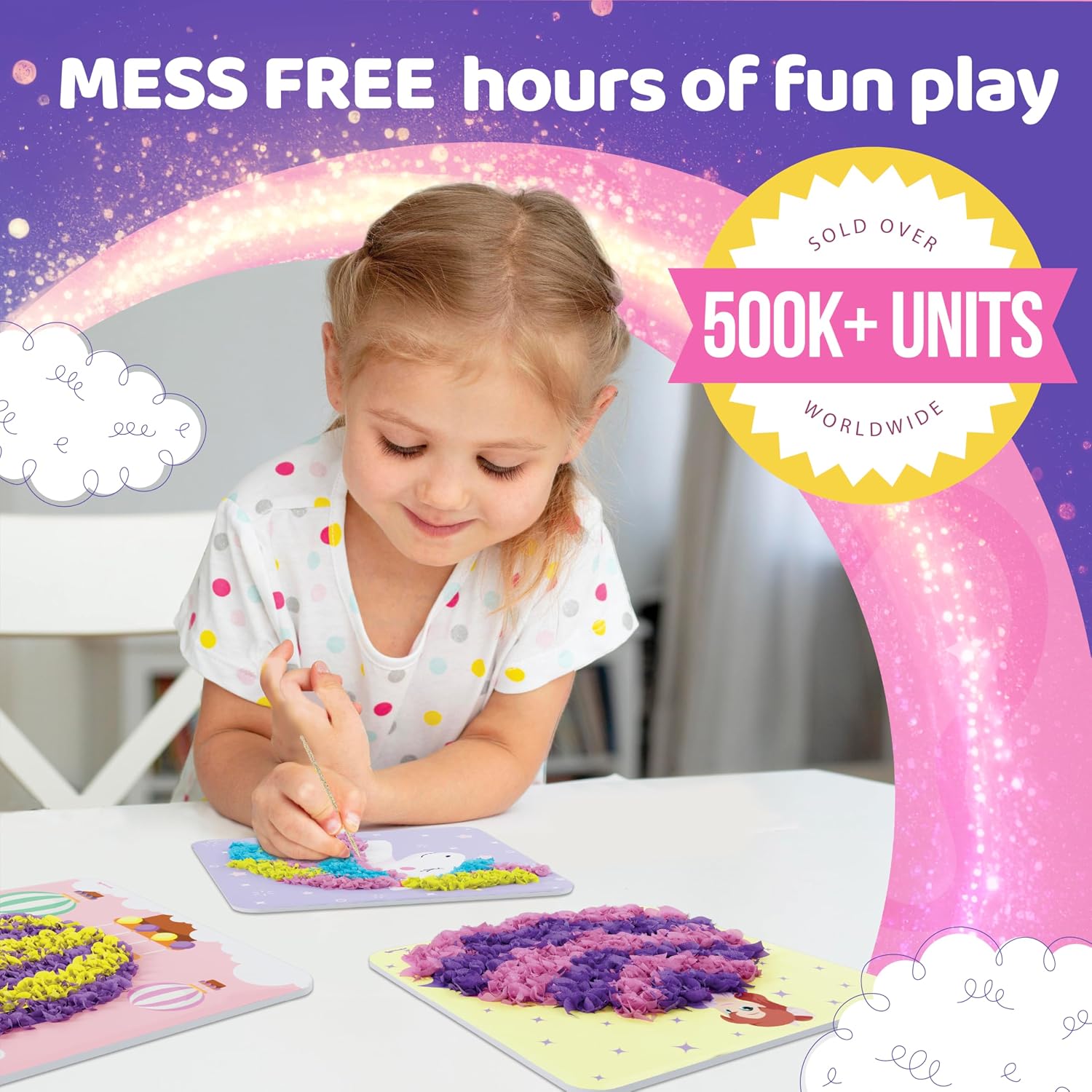 Poke Art Magical Flower Pressing Craft Kit for Girls, Ages 4-8 | 1500 fabric pieces, 6 thick boards, arts and crafts