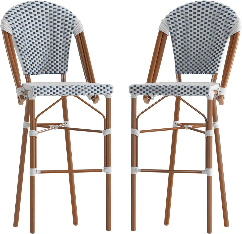 30 in Indoor/Outdoor Barstool, White/Navy, 2-Pack