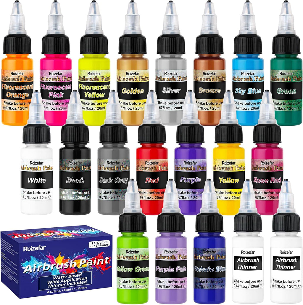 Airbrush Paint, 18 Colors with 2 Thinner for Models & Crafts | Water-Based, Ready to Spray, Acrylic Air Brush Paints