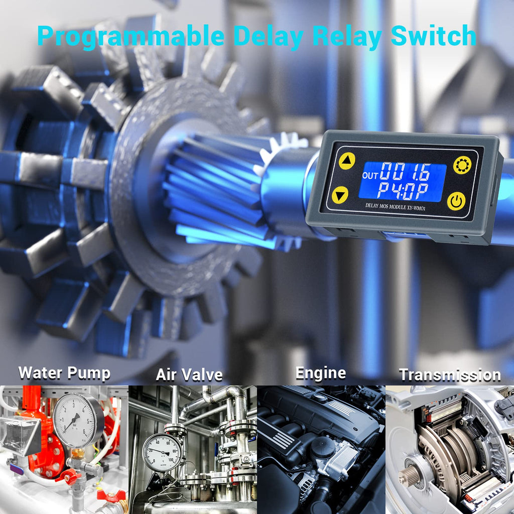 Icstation 12V Timer Relay with MOS Voltage Output Cycle Timer LCD Display 10A Programmable Relay Switch Module 0.01s-9999mins ON-Off Control for Light Water Pump Engine