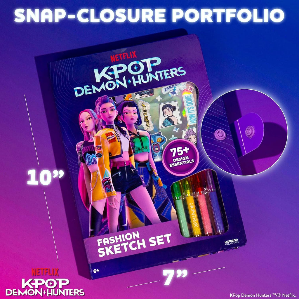 Kpop Demon Hunters Fashion Sketch Set, Includes Coloring Book, Gel Pens, Kpop Demon Hunters Stickers, Stencils &