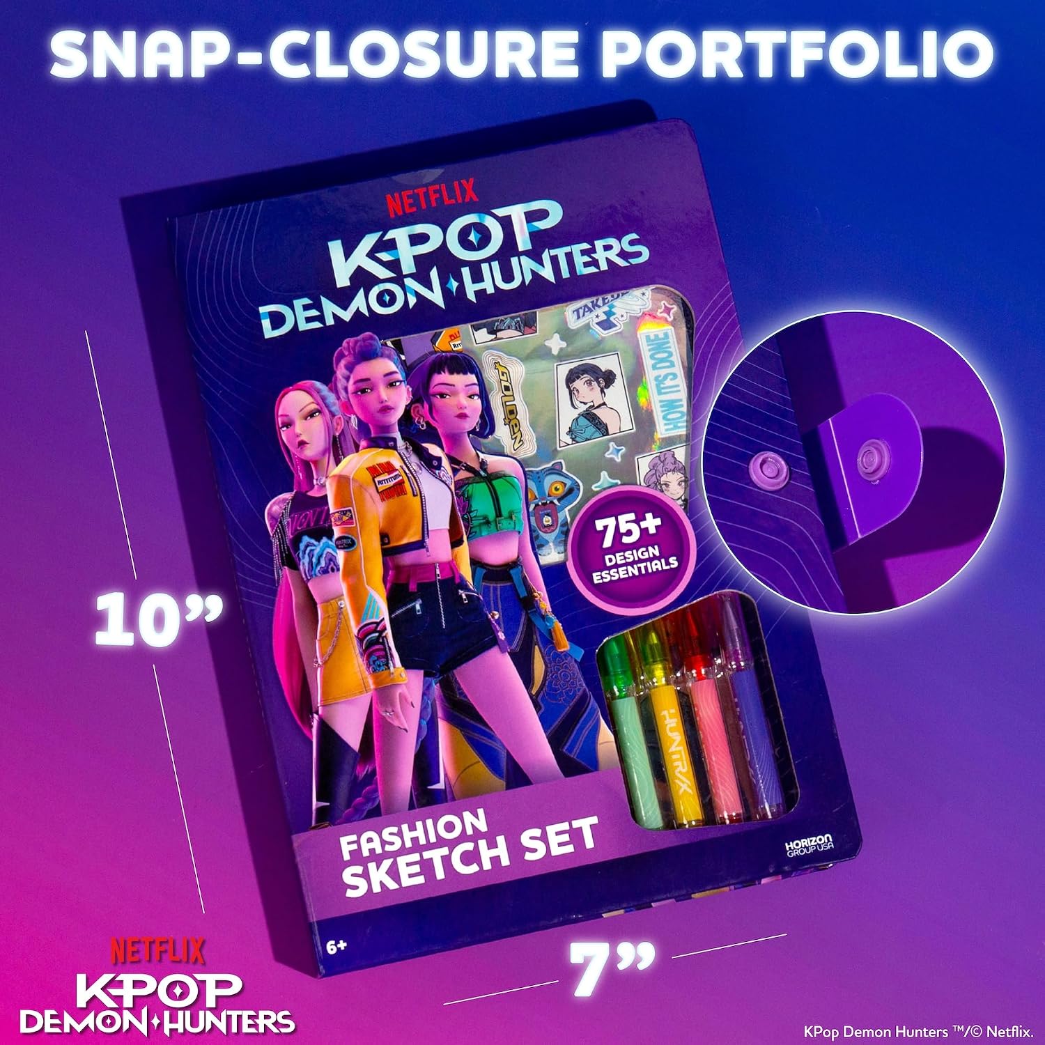 Kpop Demon Hunters Fashion Sketch Set, Includes Coloring Book, Gel Pens, Kpop Demon Hunters Stickers, Stencils &